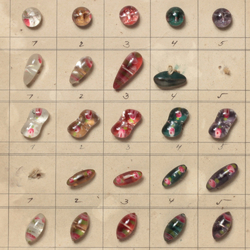 1916 Sample card (80) Czech antique satin bicolor paperweight lampwork glass buttons