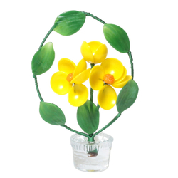 Vintage Czech miniature yellow lampwork glass flower plant ornament decoration