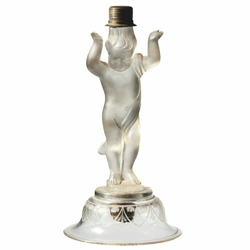 Vintage Czech Deco crystal glass cherub plate, bowl or candle pedestal holder column stem