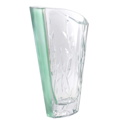 Rare Czech contemporary vintage floral crystal and green bicolor designer glass vase