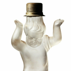 Vintage Czech Deco crystal glass cherub plate, bowl or candle pedestal holder column stem