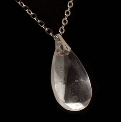 Vintage Czech silver link chain necklace crystal clear teardrop pendant glass bead