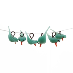 6 Czech antique micro lampwork chrysopase green glass bird pendant beads