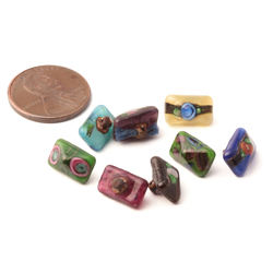 Lot (8) Victorian antique Czech micro lampwork rectangle dimi glass buttons 11mm