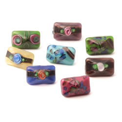 Lot (8) Victorian antique Czech micro lampwork rectangle dimi glass buttons 11mm