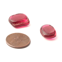 Lot (2) large C19th Czech Bohemian antique cranberry pink glass cabochon drops 