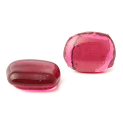Lot (2) large C19th Czech Bohemian antique cranberry pink glass cabochon drops 