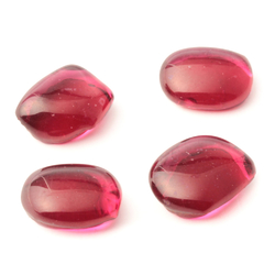 Lot (4) large C19th Czech Bohemian antique cranberry pink glass cabochon drops 