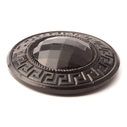45mm antique Victorian Greek Key black glass hat pin bead topper Geschuzt