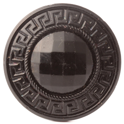 45mm antique Victorian Greek Key black glass hat pin bead topper Geschuzt