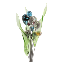 Lot (16) Czech lampwork glass green leaf and foil marble flower berry headpin stems beads