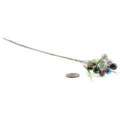 Lot (16) Czech lampwork glass green leaf and foil marble flower berry headpin stems beads