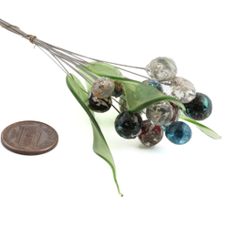Lot (16) Czech lampwork glass green leaf and foil marble flower berry headpin stems beads