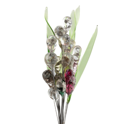 Lot (24) Czech lampwork glass green leaf and foil marble flower berry headpin stems beads