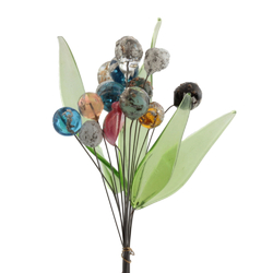 Lot (18) Czech lampwork glass green leaf and foil marble flower berry headpin stems beads