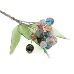 Lot (18) Czech lampwork glass green leaf and foil marble flower berry headpin stems beads