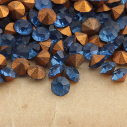 Lot (270) Czech antique foiled blue round glass rhinestones 3mm