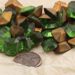 Lot (39) Czech antique foiled Emerald green octagon faceted glass rhinestones 12x10mm