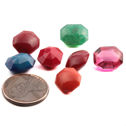 Lot (7) rare Czech vintage red, jade, Lapis and pink octagon glass rhinestones 12x10mm