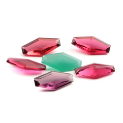 Lot (6) rare Czech vintage cranberry pink and chrysoprase green hexagon glass rhinestones 18x9mm