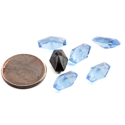 Lot (6) rare Czech vintage sapphire blue and black hexagon glass rhinestones 12x8mm