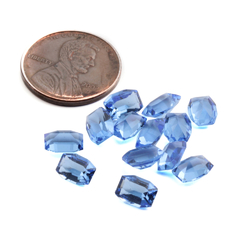 Lot (13) Czech antique sapphire blue octagon faceted glass rhinestones 7x5mm