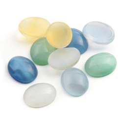 Lot (10) Czech vintage satin moonglow oval glass cabochons 9x7mm