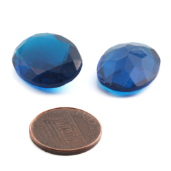 Lot (2) Czech vintage oval faceted montana blue glass rhinestones 22x16mm