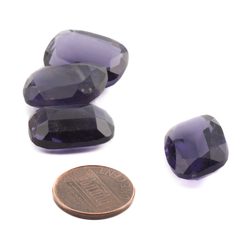 Lot (4) Czech vintage rectangle faceted purple amethyst glass rhinestones 20x14mm