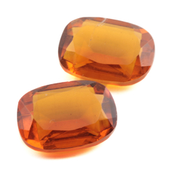 Lot (2) Czech vintage rectangle faceted amber topaz glass rhinestones 21x15mm