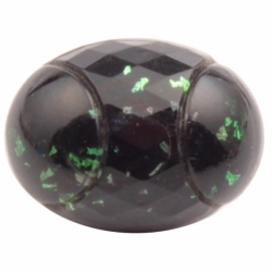 15mm antique Czech foil marble green black bicolor oval faceted glass button