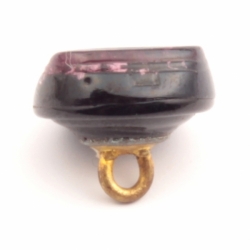 13mm antique Czech foil marble black bicolor glass button