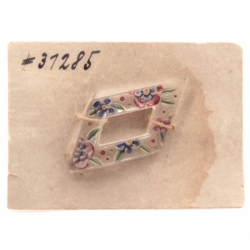 Antique Czech 21x16mm hand painted floral crystal oblique rhombus miniature glass buckle