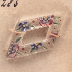 Antique Czech 21x16mm hand painted floral crystal oblique rhombus miniature glass buckle