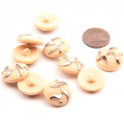 Lot (10) 18mm Czech vintage Deco abstract silver leaf bumpy beige glass buttons