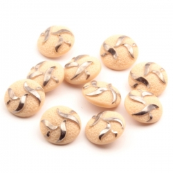 Lot (10) 18mm Czech vintage Deco abstract silver leaf bumpy beige glass buttons