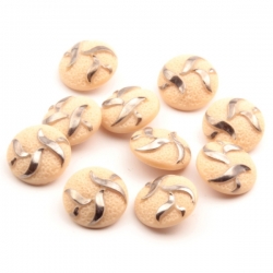 Lot (10) 18mm Czech vintage Deco abstract silver leaf bumpy beige glass buttons