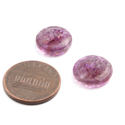 Lot (2) Antique 1800's Czech gold gilt floral geometric transparent purple glass buttons
