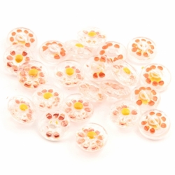 Lot (22) 13mm Czech vintage Deco reverse painted daisy flower crystal glass buttons
