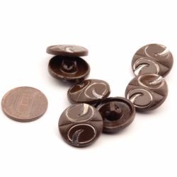 Lot (7) 18mm Czech vintage Deco silver detailed geometric scroll brown glass buttons