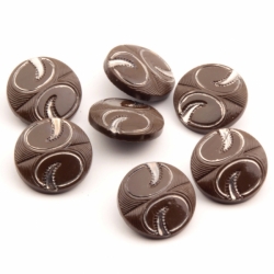 Lot (7) 18mm Czech vintage Deco silver detailed geometric scroll brown glass buttons