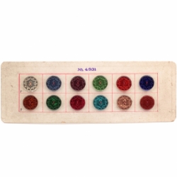 Sample card (12) 18mm Czech 1920's reverse mirror geometric star transparent glass buttons