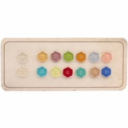 Sample card (14) 16mm Czech 1920's vintage geometric intaglio transparent hexagon glass buttons