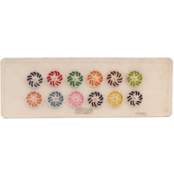 Sample card (12) 18mm Czech 1920's vintage reverse spiral hand painted clear glass buttons