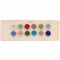 Sample card (12) 18mm Czech 1920's vintage transparent fluted scroll glass buttons