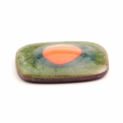 21x16mm Czech antique lampwork orange eye green glass over metal rectangle cabochon mosaic tile