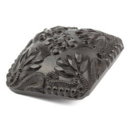 Antique Victorian Czech square black glass button imitation rhinestone flowers 18mm