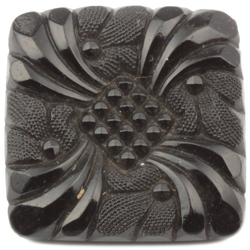 Antique Victorian Czech black glass button imitation rhinestone floral square 18mm