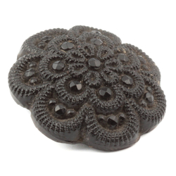 Antique Victorian imitation rhinestone lacy style flower Czech black glass button 19mm