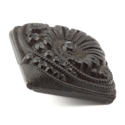 Antique Victorian Czech black glass button imitation rhinestone floral scroll square 17mm